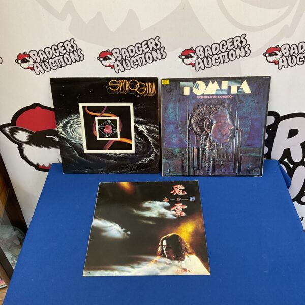 Vintage vinyl LPs by Spyrogyra, Tomita, and Kitaro from the 1970s and 80s.