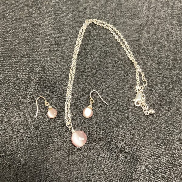 Vintage moonstone necklace and earring set with silver tone setting.