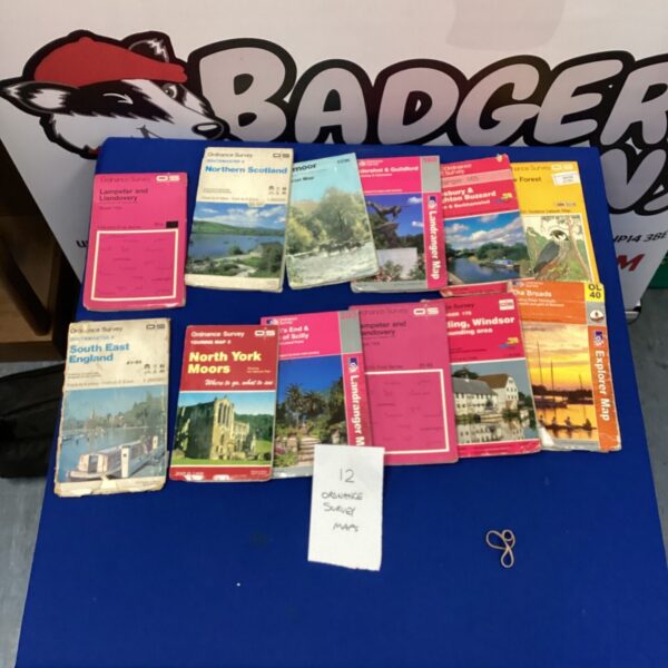 Collection of twelve vintage Ordnance Survey maps for collectors.