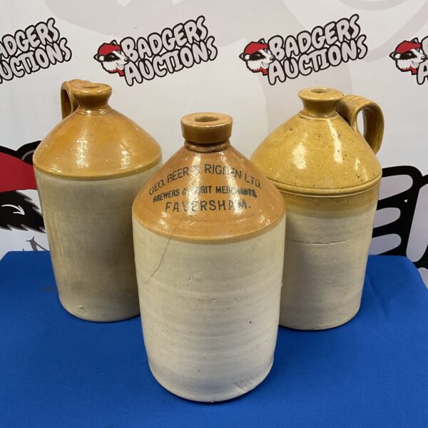 Vintage salt glazed flagons including Geo Beer & Rigden Ltd stoneware.