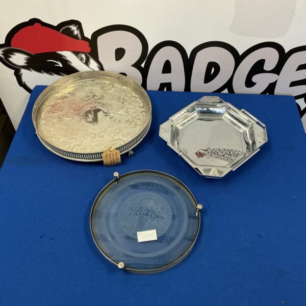 Vintage silver plate cake stand for displaying desserts.