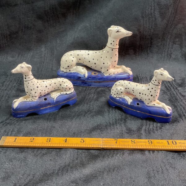 Vintage Staffordshire Dalmatian pen holder, spotted dog figurine.