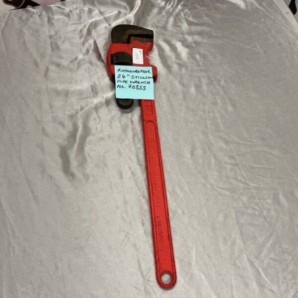 Vintage 24 inch Stillsons pipe wrench for plumbing and workshop use.
