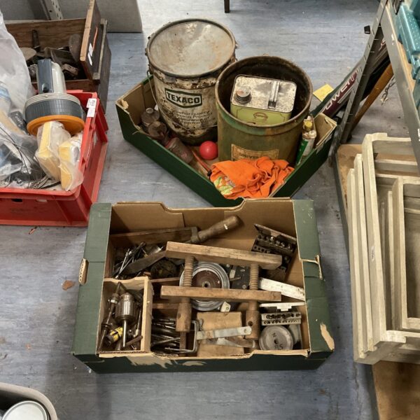 Vintage Texaco tin and other metal tins from a shed clearance.