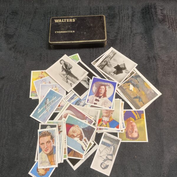 Vintage Walters cigarette card tin, collectible ephemera.