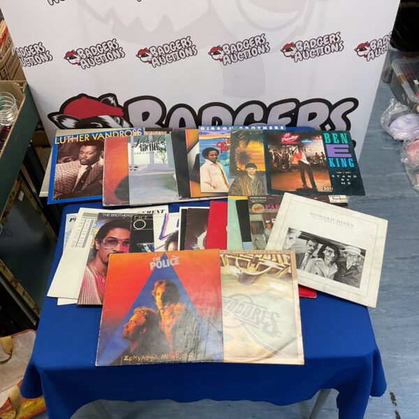 Overview of a vinyl album lot including The Police and Luther Vandross.