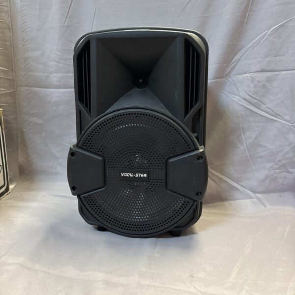 Black Vocal Star speaker with front grill and carry handle.