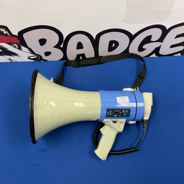 Front view of a vintage Vonyx handheld megaphone.