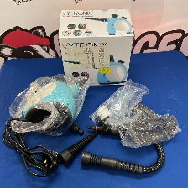 Vytronix handheld steam cleaner with flexible hose and nozzle.