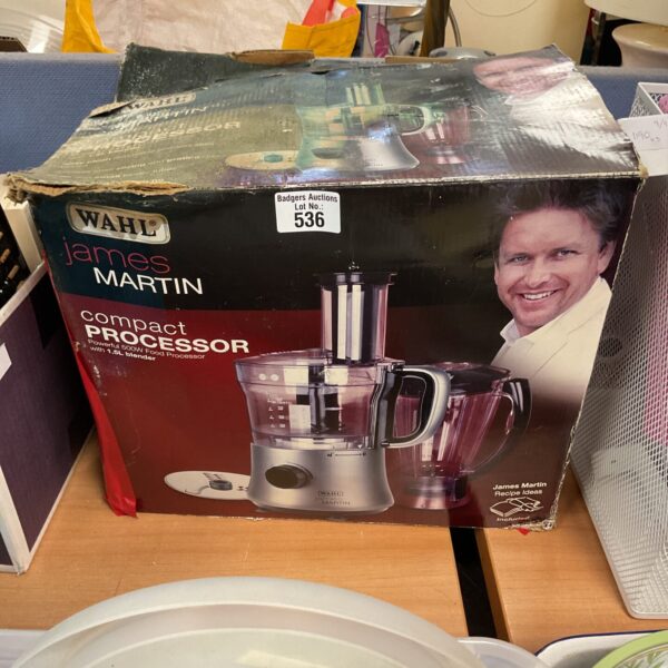 Close-up of the Wahl James Martin compact food processor in used condition.