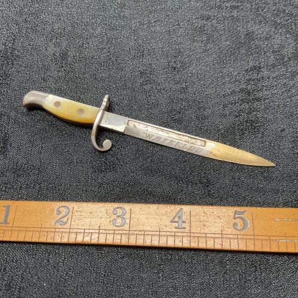Antique Waterloo bayonet paper knife with mother of pearl handle.