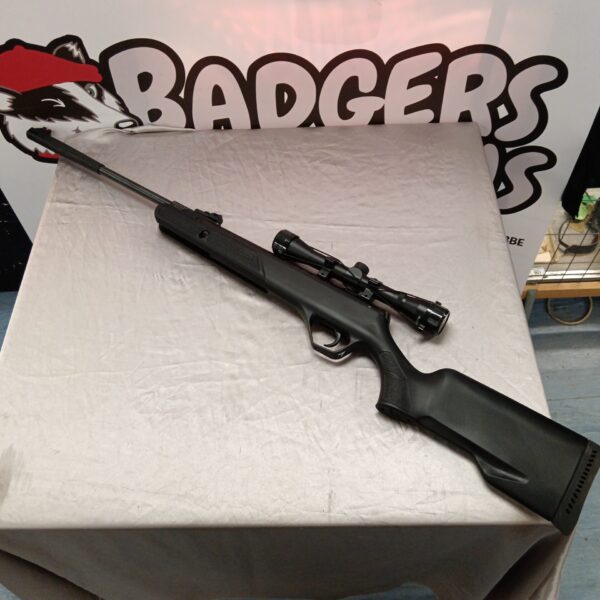 Webley & Scott VMX 2.0 .177 air rifle with scope, side view.