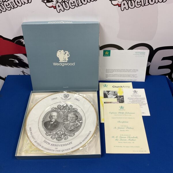 Vintage Wedgwood Church Army 50th Anniversary commemorative plate with invitation.