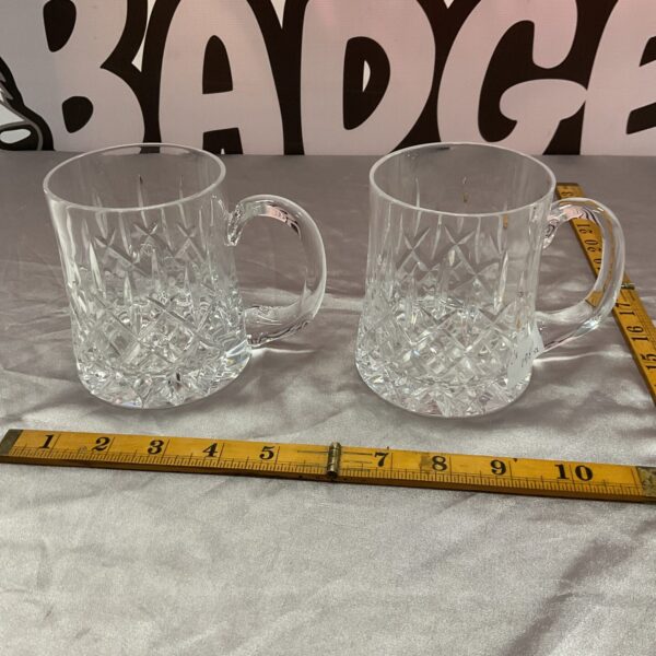 Two clear Whitefriars crystal tankards, vintage glassware.