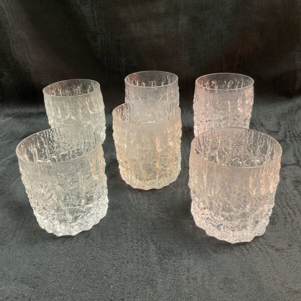 Set of six vintage Whitefriars Glacier tumblers with textured glass.