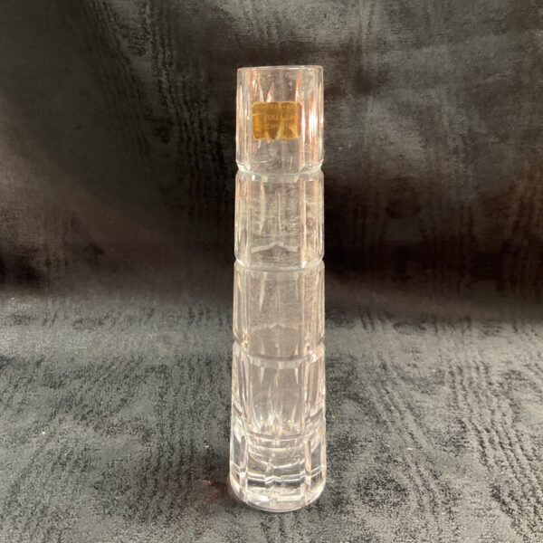 Vintage Whitefriars lead crystal vase with geometric facets.