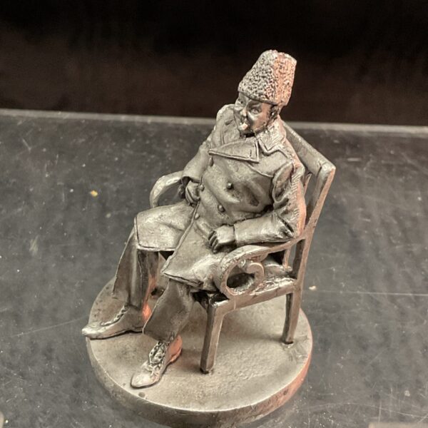 Front view of vintage pewter Winston Churchill figure.