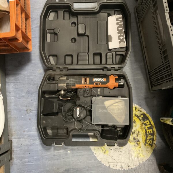 Worx cordless omni tool set in open carrying case.