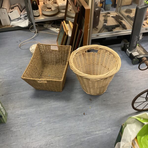 Close-up of a handwoven wicker basket with rustic charm.