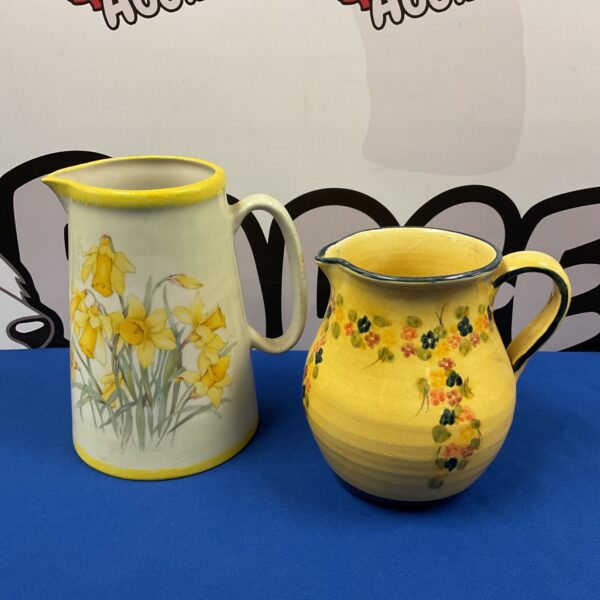 Vintage yellow floral water jug, ceramic tableware.