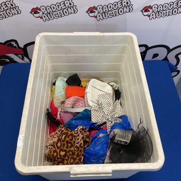 Mixed lot of young ladies’ fashion accessories including scarves and handbags.