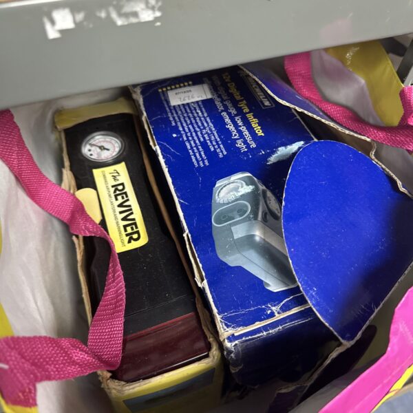 Pair of used 12v tyre inflators for vehicle maintenance.