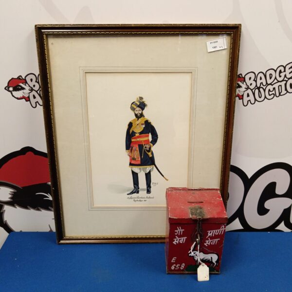 1890 watercolour portrait of a 15th Lancers Risoldar Major in full uniform.