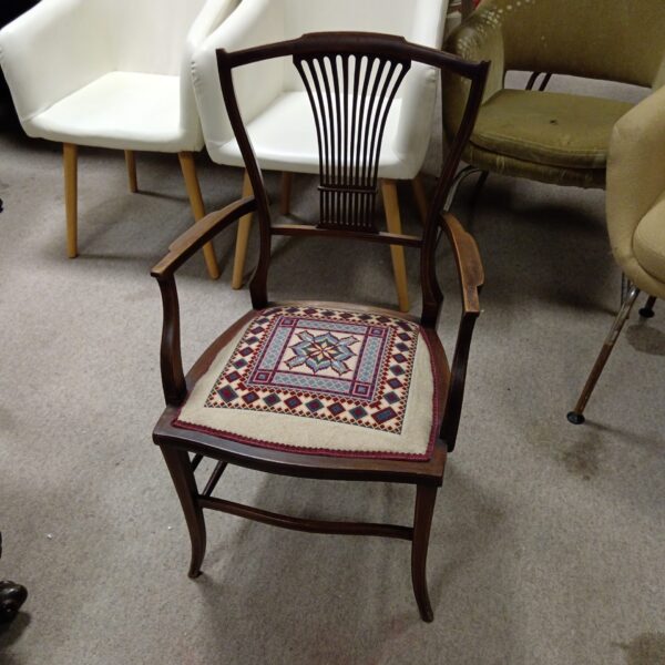 Art nouveau elbow chair with needlepoint upholstery