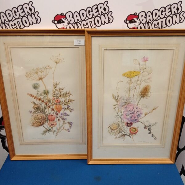 Pair of Eunice e wheeler 1976 still life watercolours of flowers