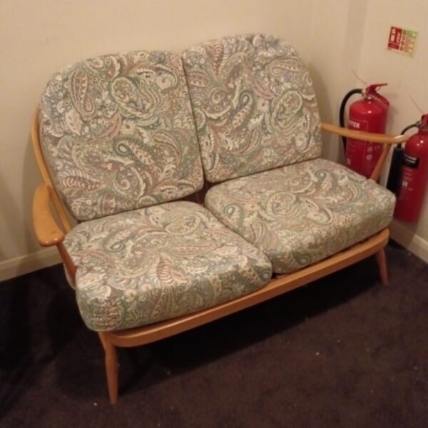 Vintage ercol blonde stick back 2 seater sofa