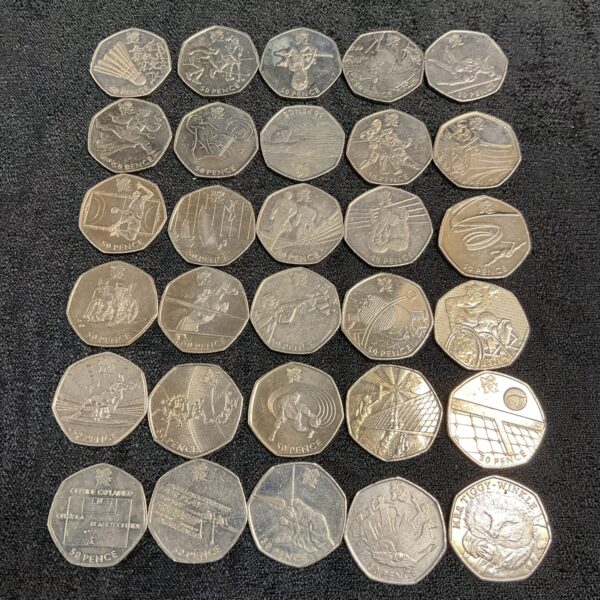 Lot of 2011 Olympic 50p coins and Mrs Tiggywinkle coin.
