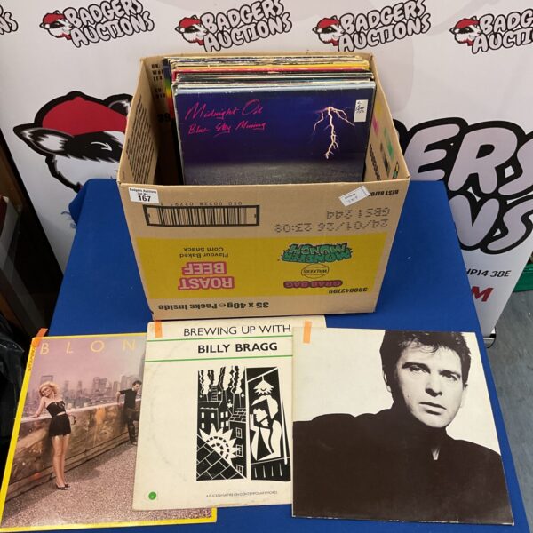 Lot of vintage 80s vinyl records for collectors.