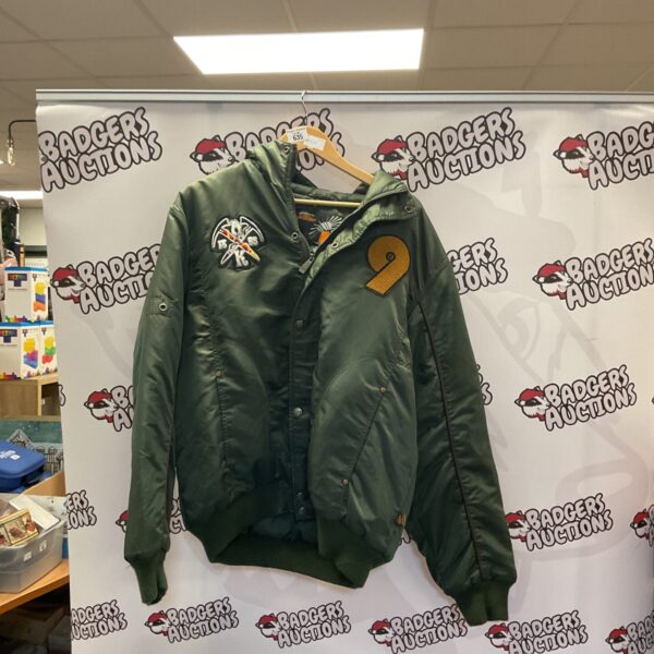 Vintage green Aleademiles jacket, classic bomber style outerwear.