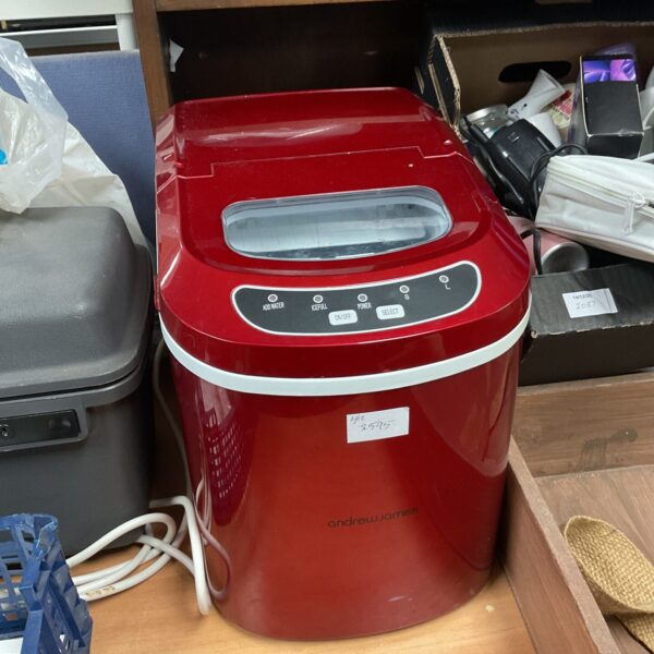 Red Andrew James ice maker for creating ice cubes at home.