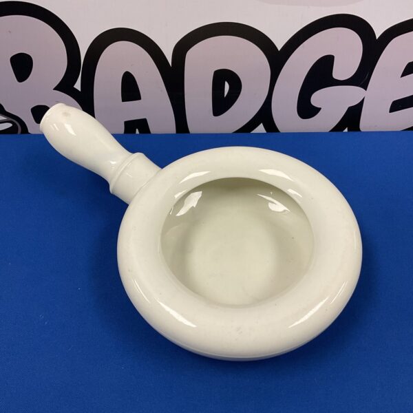 Antique white ceramic bed pan, vintage medical collectible.