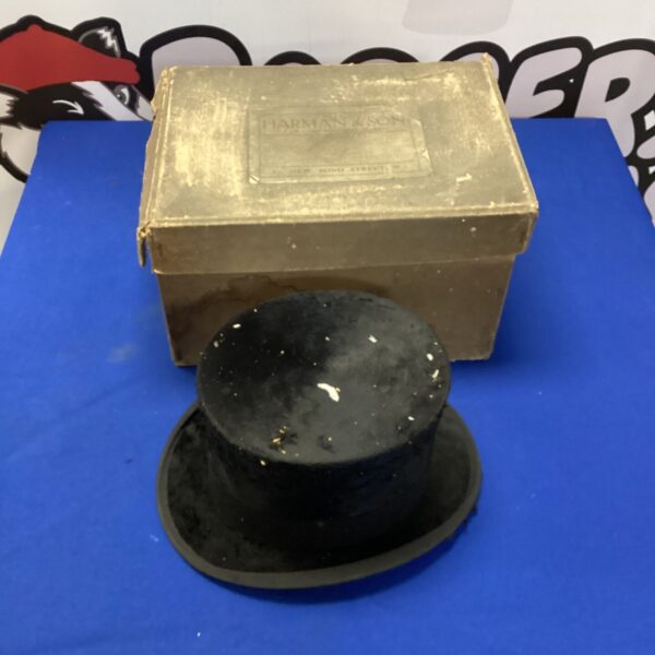 Antique Harmon and Son top hat, vintage gentleman's headwear.