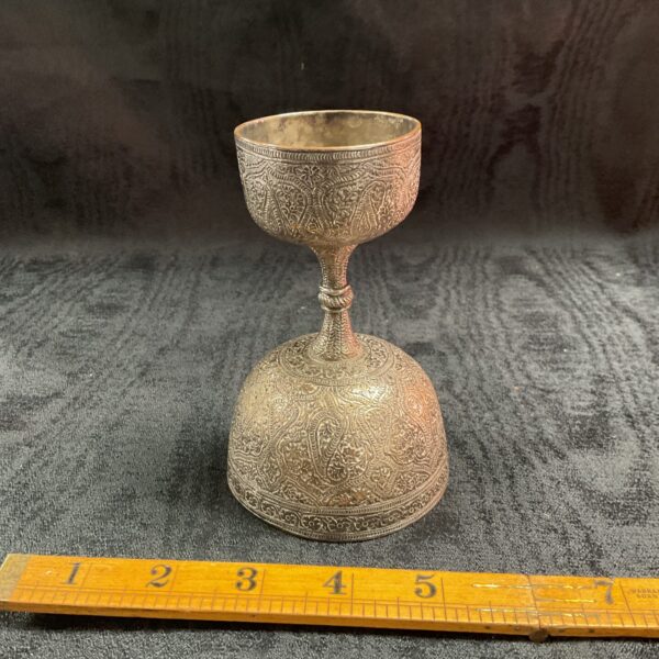 Antique 19th-century copper Miakari measure cup with silver plating.