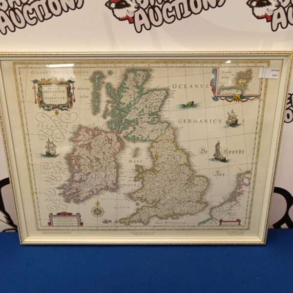 Antique 1635 map of the United Kingdom by Willem Blaeu.