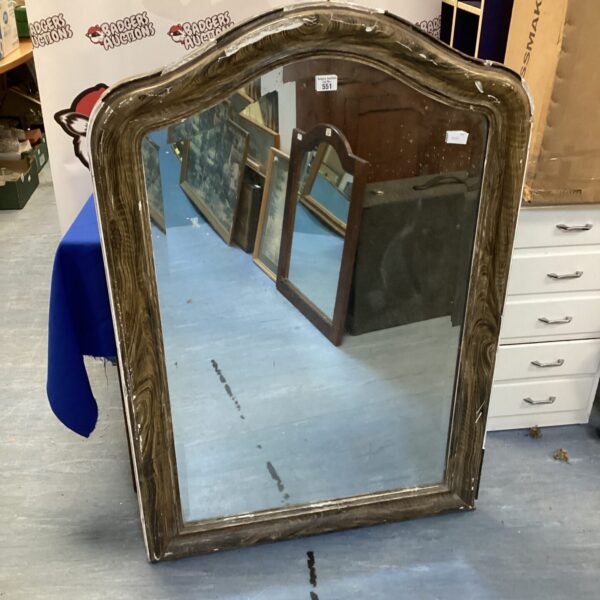 Large antique wall mirror with ornate frame, full view.