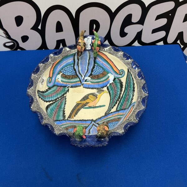 Vibrant Ardmore Studio bowl with a hand-painted bird motif.