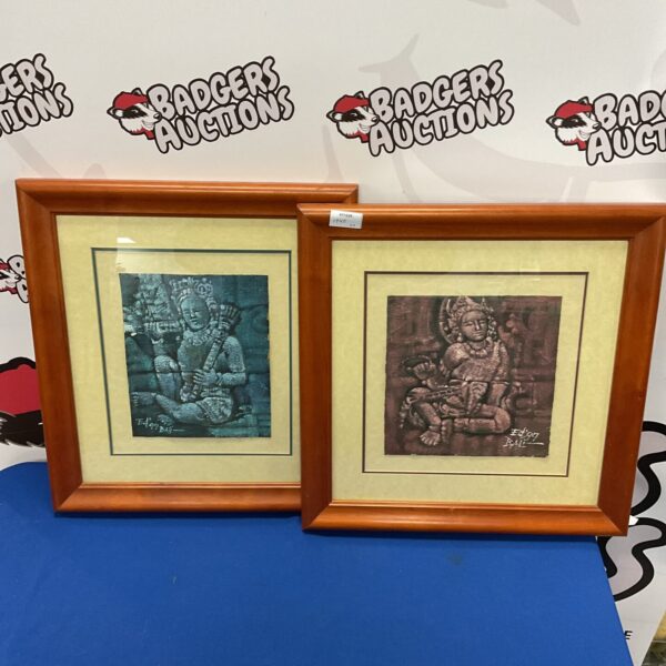 Pair of vintage Bali oil paintings with artist signatures.