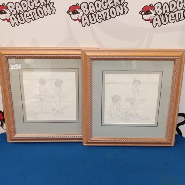 Pair of vintage ballerina pencil sketches, signed artist.