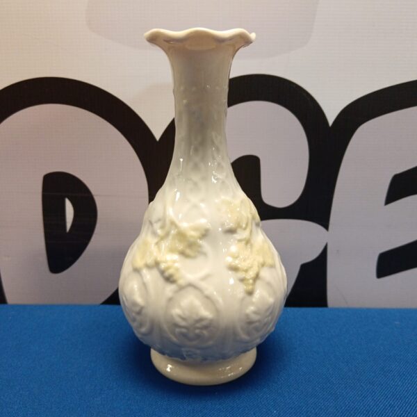 Delicate Belleek Irish porcelain vase with floral design.