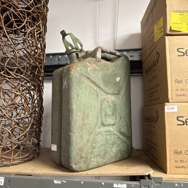 Vintage 1987 Bellino Jerry Can, metal fuel storage.