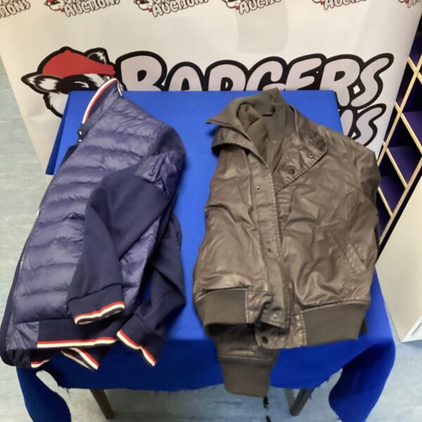 Brown leather Ben Sherman coat and quilted Ralph Lauren jacket lot.