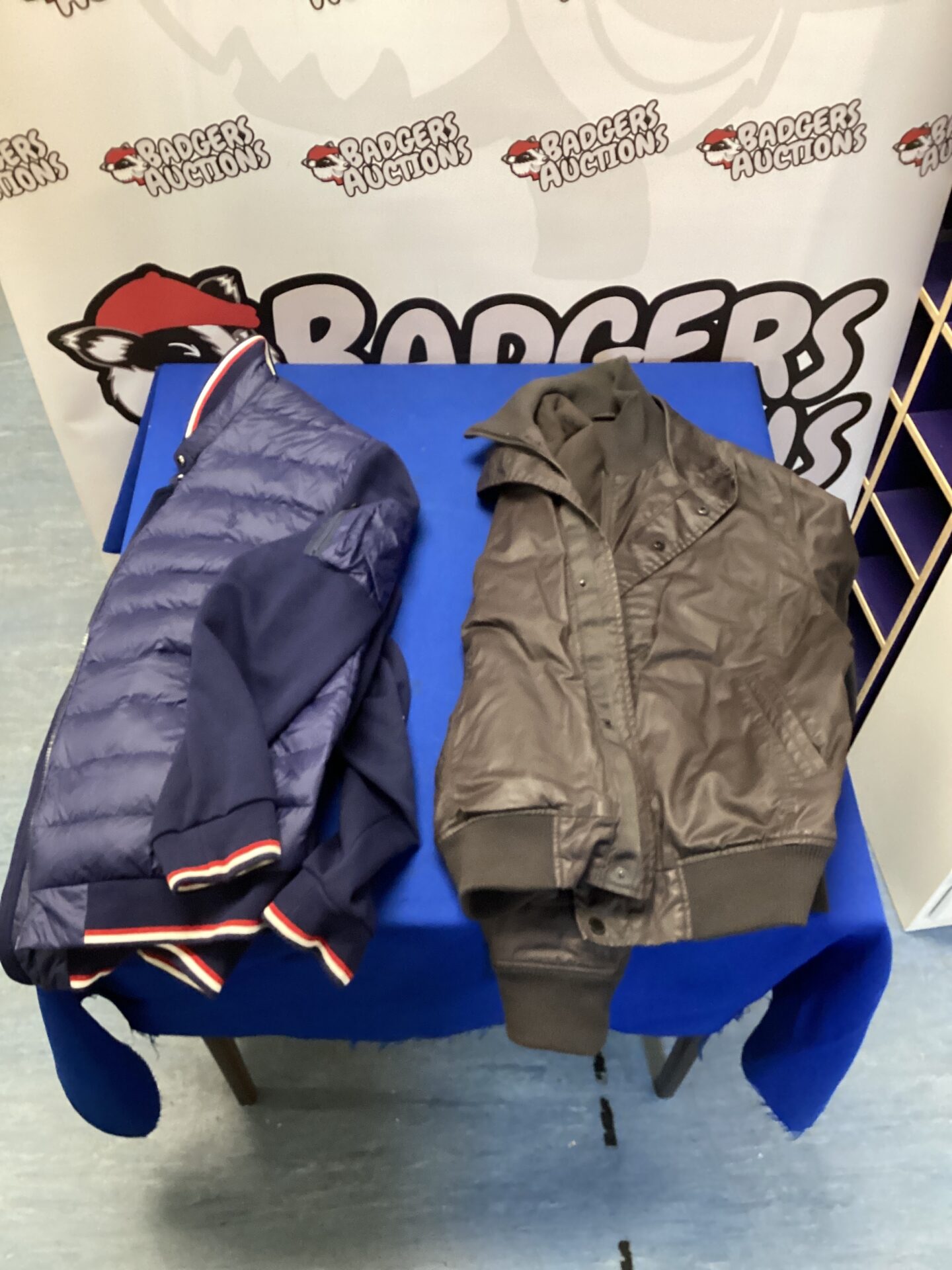 Brown leather Ben Sherman coat and quilted Ralph Lauren jacket lot.