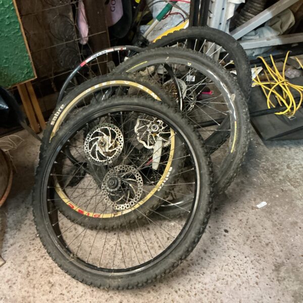 Used 29 inch mountain bike wheels with disc brake mounts.