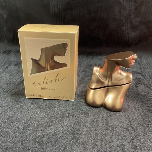 Billie Eilish Eilish perfume bottle with box, front view.