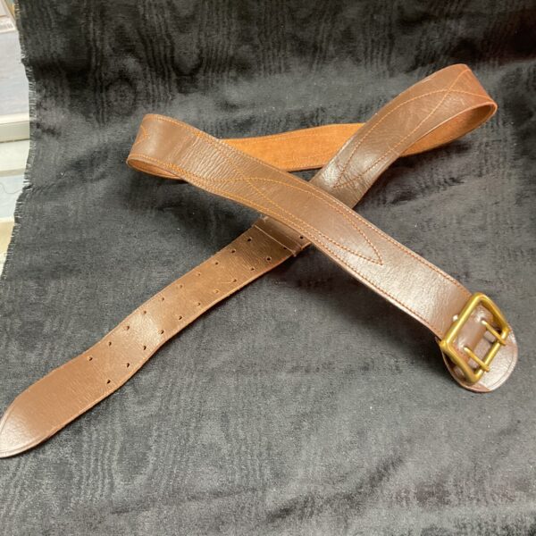 Vintage British Army Sam Brown leather belt with brass buckle.