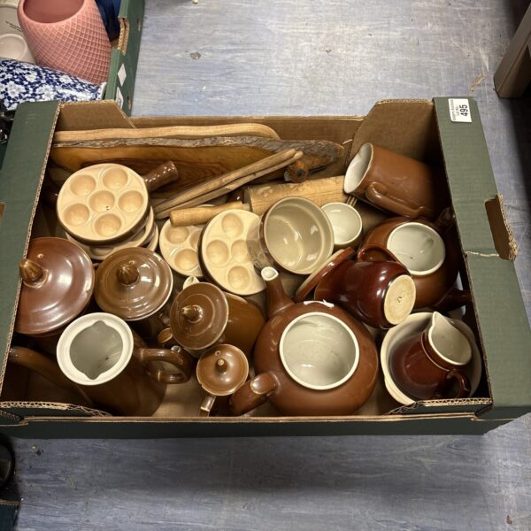 Vintage brown chintz pottery collection with Royal Worcester and Denby pieces.